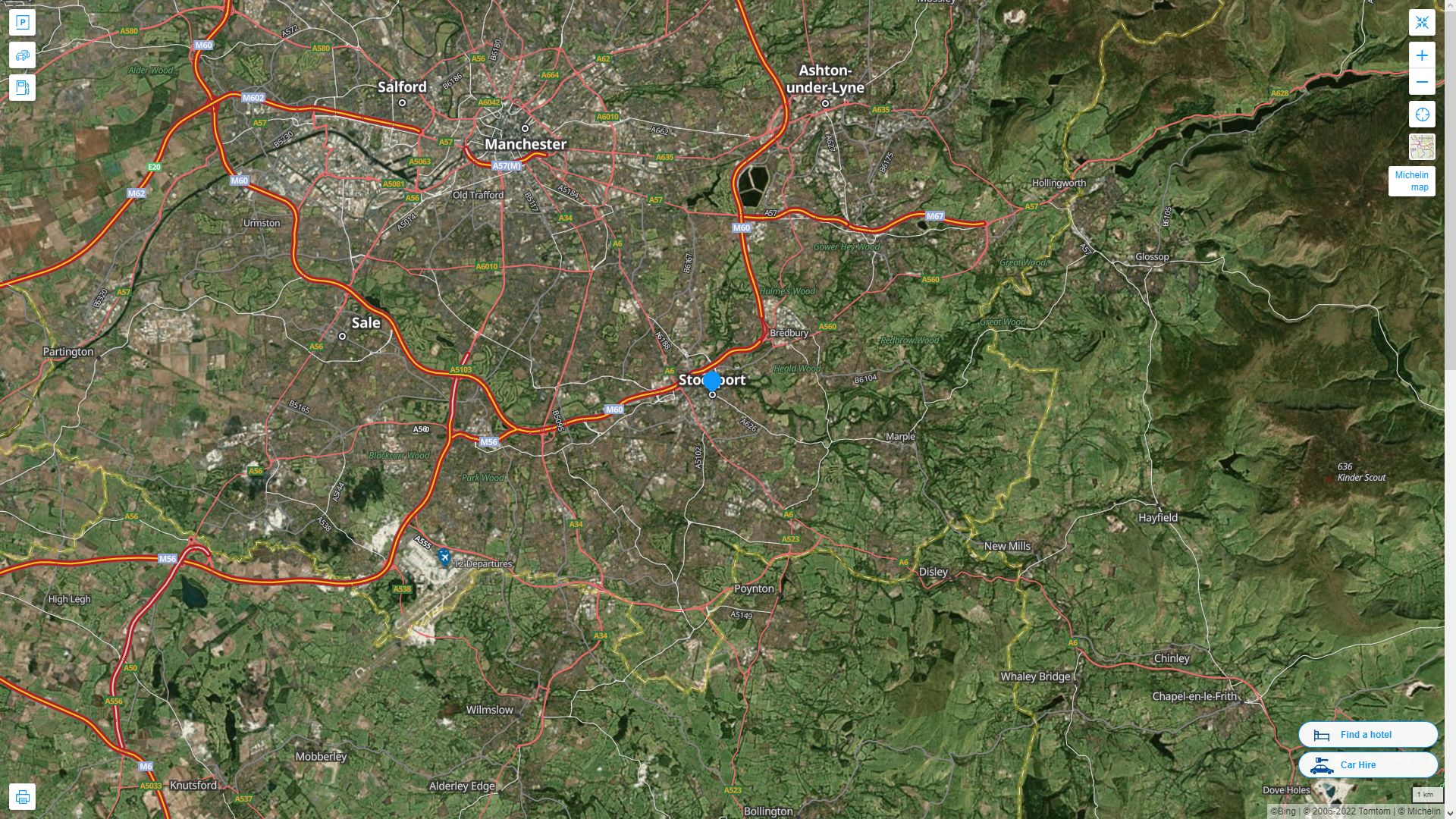 Stockport Royaume Uni Autoroute et carte routiere avec vue satellite